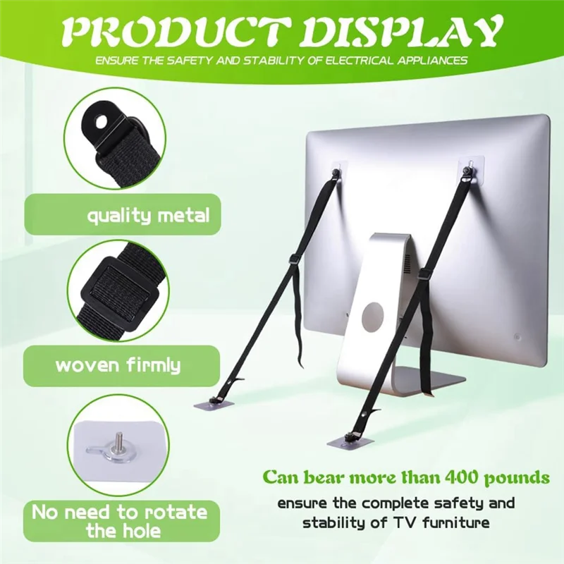 A39M No-Drill Adhesive 2 Pack TV Safety Straps, Baby Proofing Adjustable Anti-Tip Anchors For Furniture