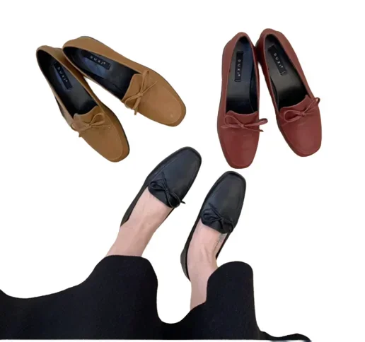 

2024 New Bowtie Ballet Flats Shoes Fashion Square Toe Shallow Slip On Women Flat Shoes Ladies Casual Outdoor Ballerina Shoe