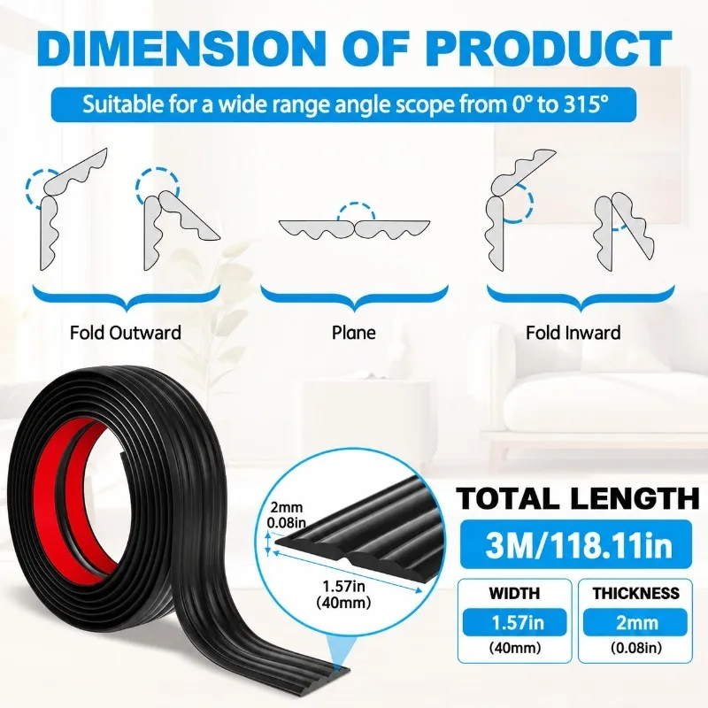 1PC 3Meters Self Adhesive PVC Corner Protector Strip Flexible Cushioning Trim for Tables Desks Window Sills Walls and Furniture