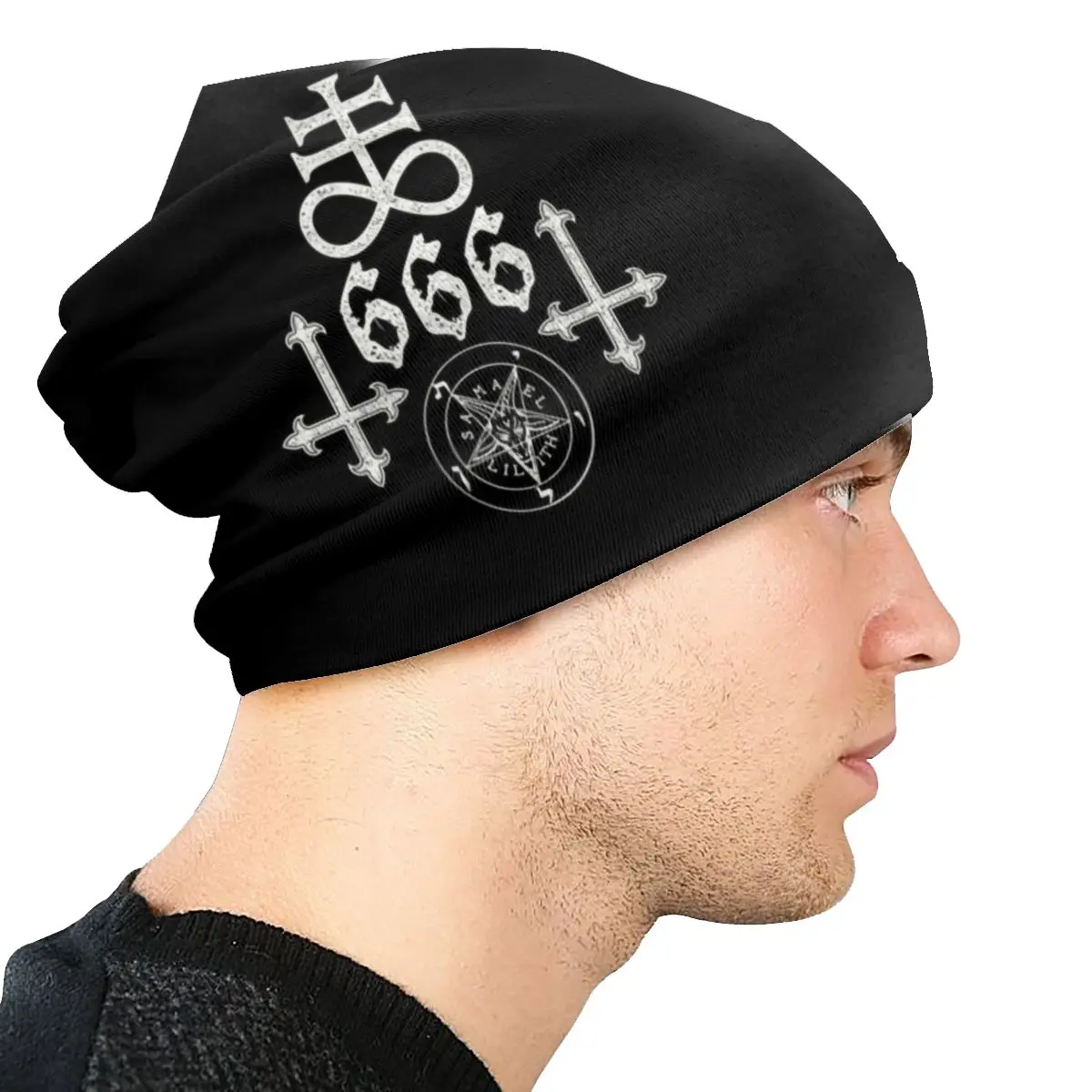 Custom Leviathan Cross Satan 666 Beanies Caps Unisex Trend Winter Warm Knitting Hat Adult Baphomet Satanic Symbols Bonnet Hats