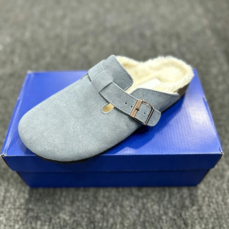 2026 Neue modische Leder- und Wollschuhe für Damen und Herren, Retro-Kork-Sohle, dicke Sohle, Baotou-Schuhe – Detail 4