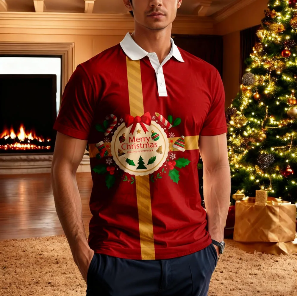 

Men's 3D Christmas Themed Print Design Polo Shirts Fashion Creative Festival Casual Short Sleeve Pullover Loose Comfortable Tops