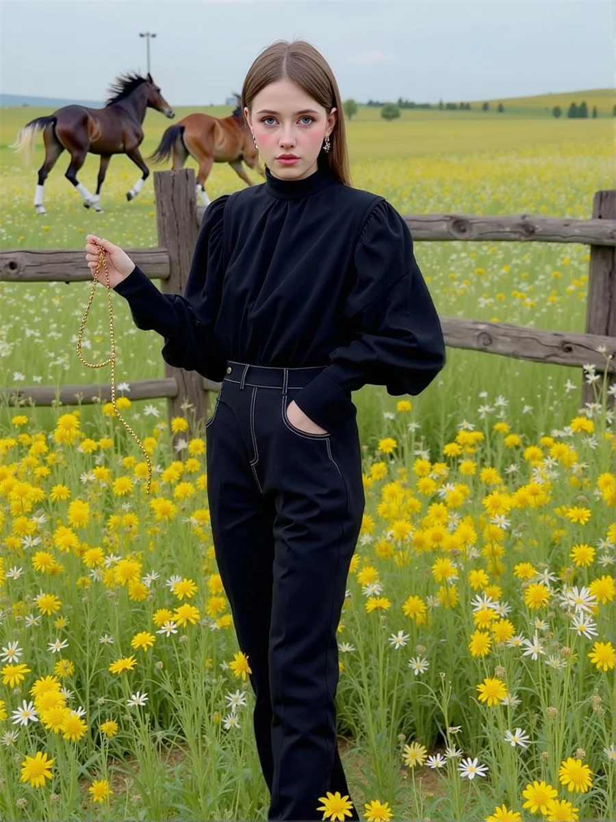 

Женские летние рубашки с длинным рукавом-фонариком и гофрированным V-образным вырезом на пуговицах спереди, облегающие элегантные простые базовые минималистичные модные топы