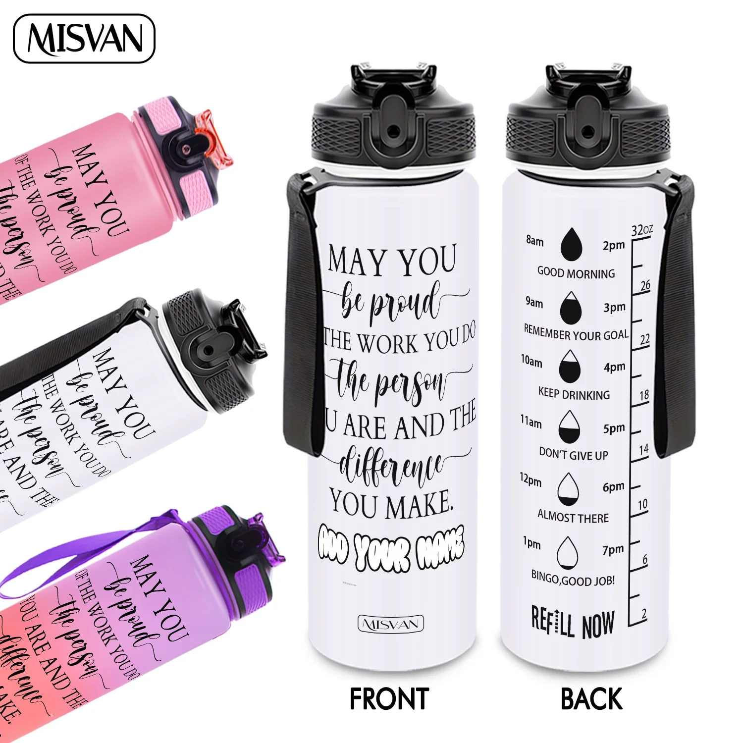 

a1pC,Customization Name 32oz Water Bottle,Inspirational Quote Time Scale Print,Encourage Daily Hydration,for Gym Outdoor Cycling