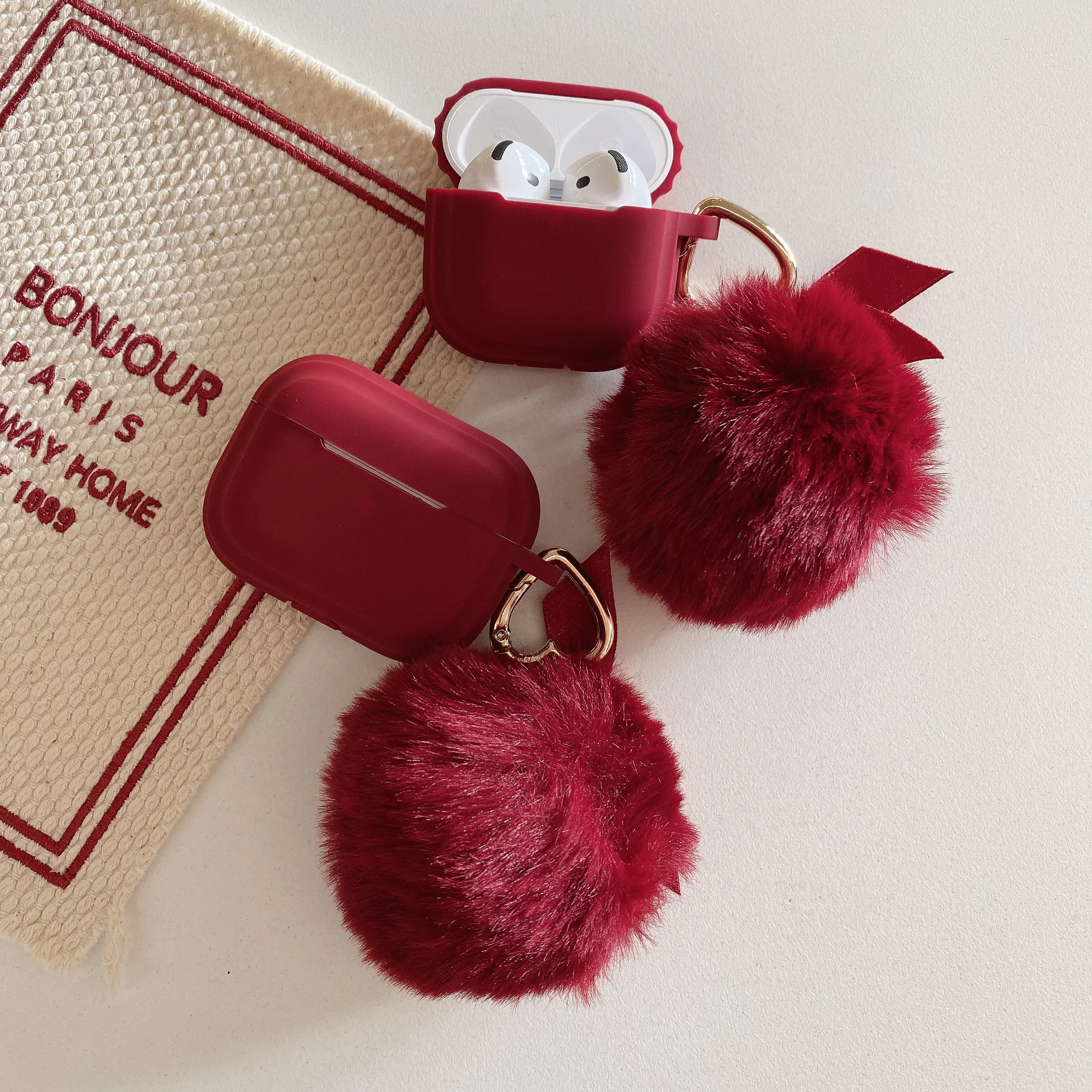 Matte Brown Soft Silicone Earphone Case Teddy Plush Bear Pendant Bracelet For Air pods 4 Charging Box For Airpods 4 1 2 3 Pro 2