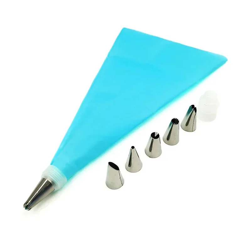 8PCS/bag Silicone Icing Piping Cream Pastry Bag + 6 Stainless Steel Cake Nozzle DIY Decorating Tips Fondant Tools