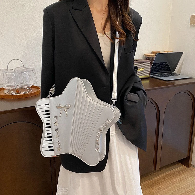 Fashion Piano Note Star Shape Shoulder Bag Casual Commuter Backpack Daypack Lightweight Travel Daily Pack Crossbody Handbag