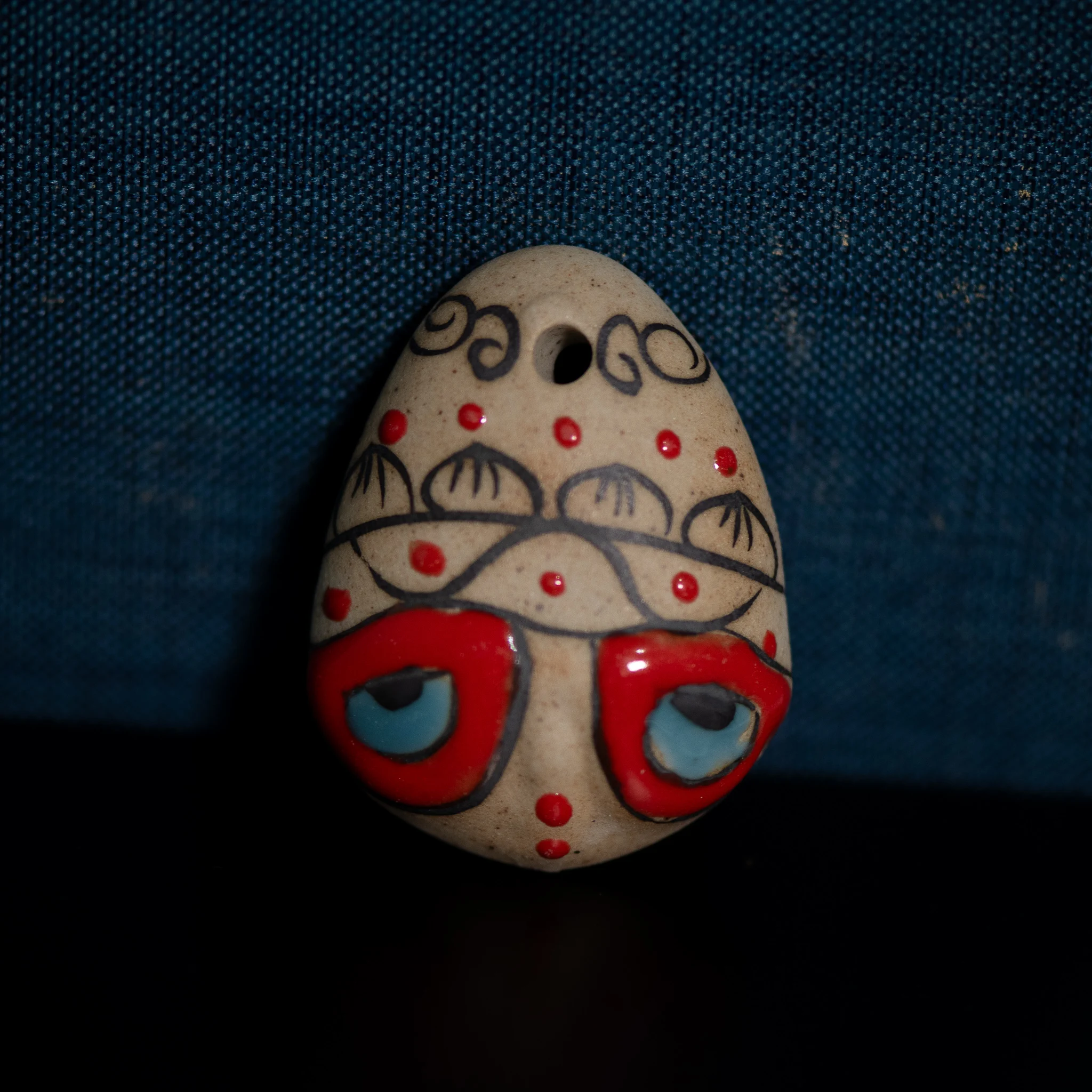 Handmade Vintage Peking Opera Face Pendant Ceramic Jewelry Accessory 36mm with Large Hole