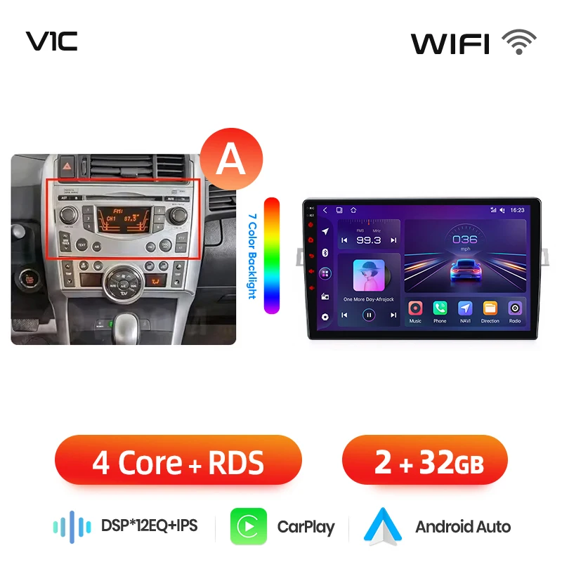 Junsun draadloze CarPlay Android Auto autoradio voor Toyota Verso (ZGR20/AUR20) 2009-2018 met ingebouwde koelventilator, Android GPS navigatie, multimediaspeler, WiFi, DSP, RDS, BT, SWC, IPS