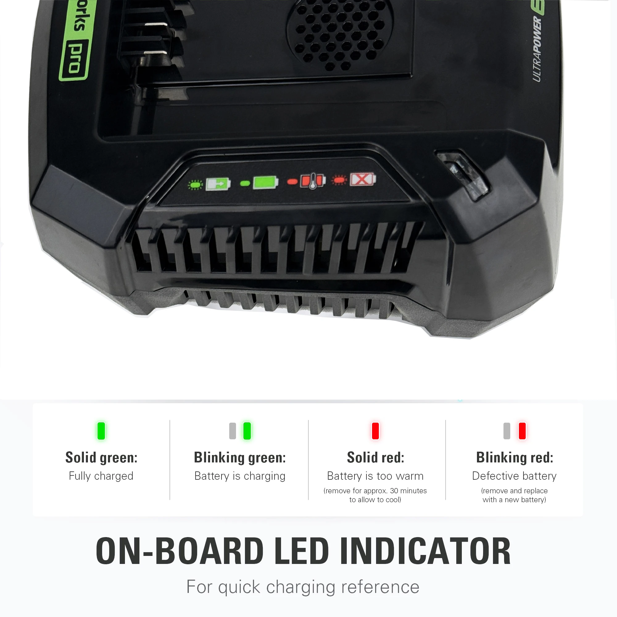 Greenworks 60V 6A Rapid Battery Charger EU Plug LED Charging Indicator Compatible with All Greenworks 60V Batteries Tool Only