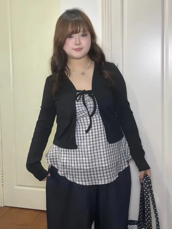 

plus Size Casual Korean Sle Tie-Detail Tank Top And Bot Set Slimming Effect Early Autumn New Arrival Faion Set