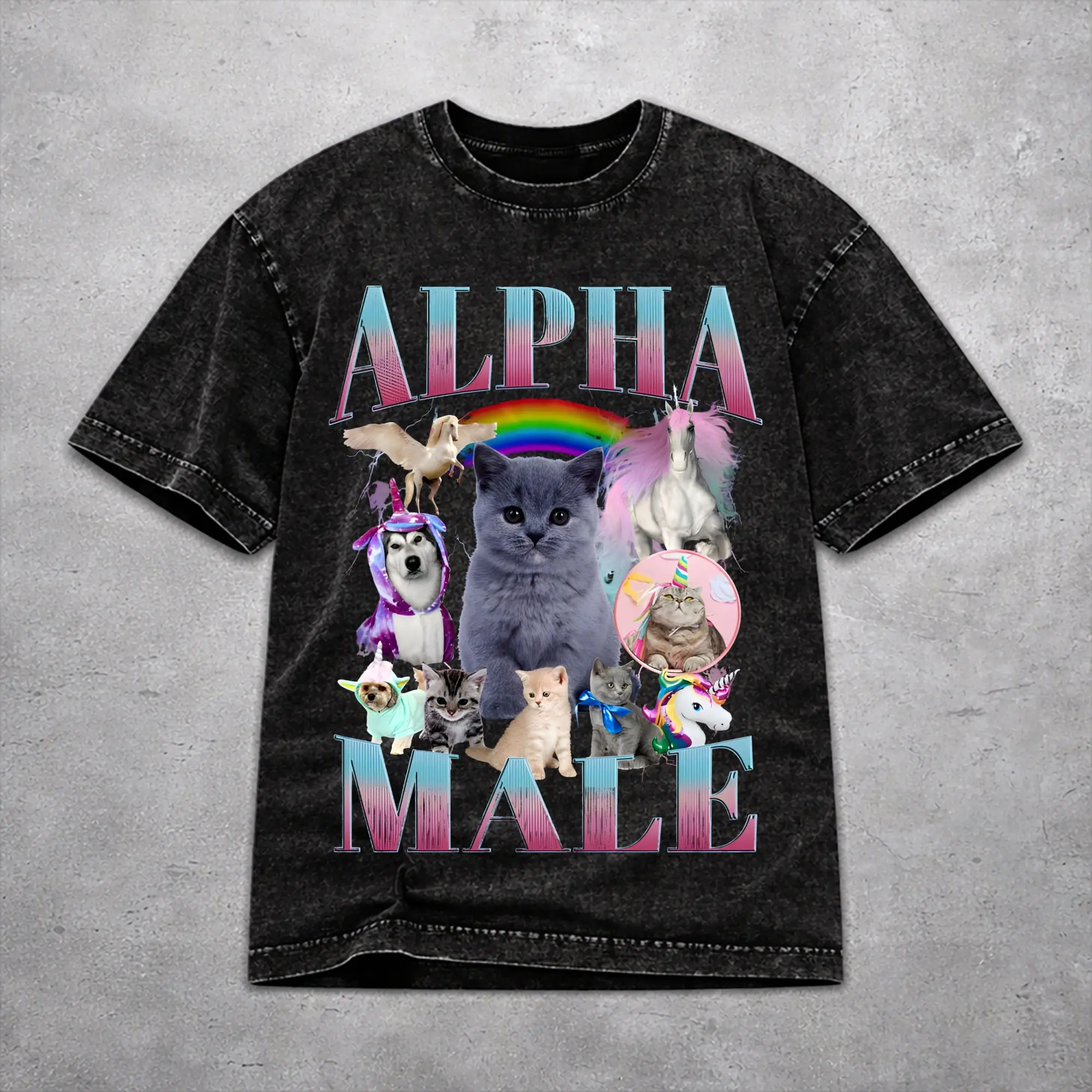 Women Men Alpha Male Cat Kitten Funny  T Shirt Printed Washed Cotton  Novelty Outfit Tees