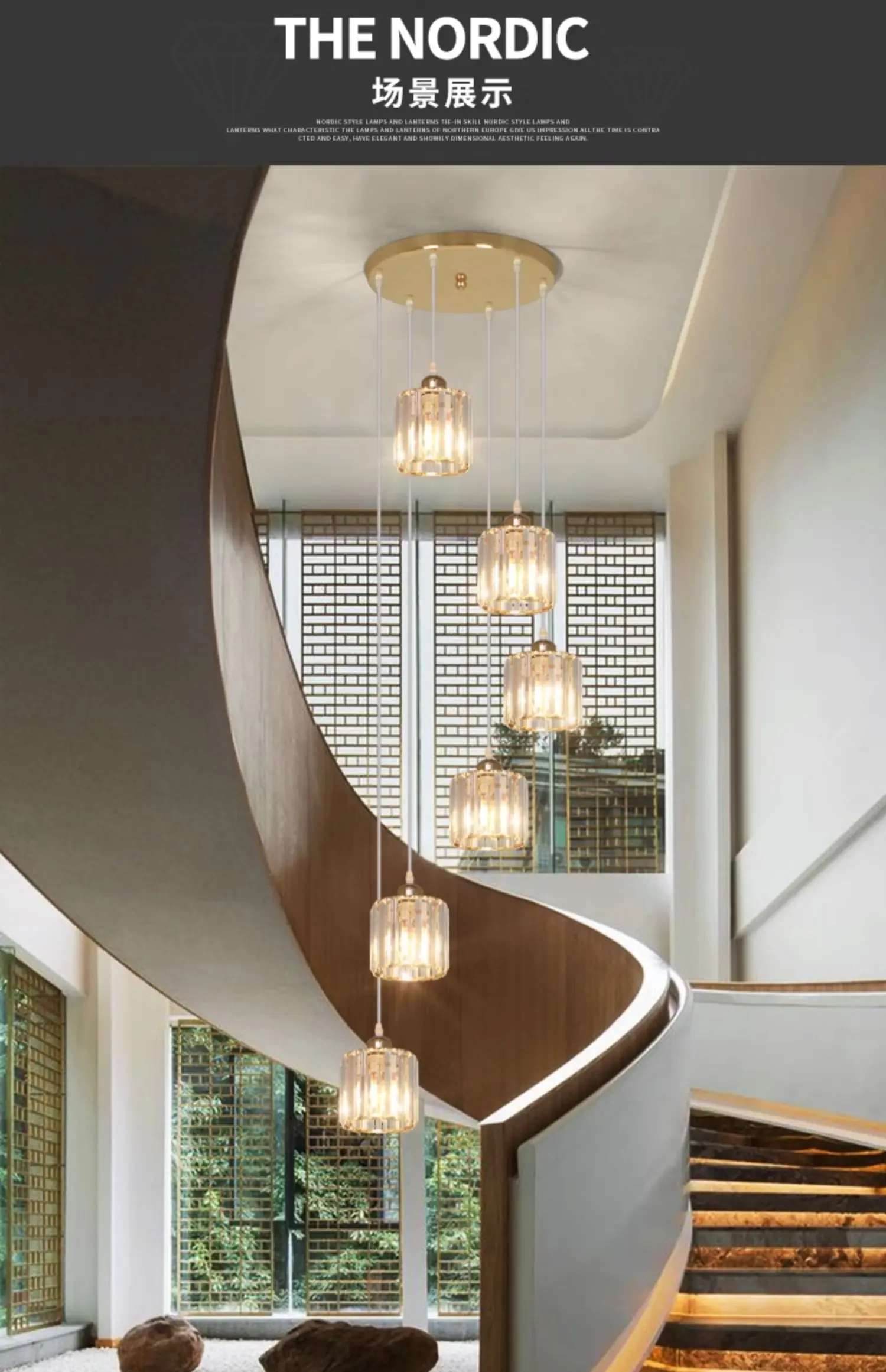 Candelabro largo de escalera para Loft, luz dúplex, lámpara de cristal de lujo, lámpara giratoria nórdica Simple y moderna para Villa, pabellón y restaurante