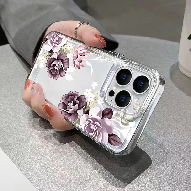 Peony Flower Soft Phone Case For iPhone 17 16 15 Pro Max 14 13 12 11 16E 17E Air 7 8 Plus XS XR X Transparent TPU Silicone Cover view 3