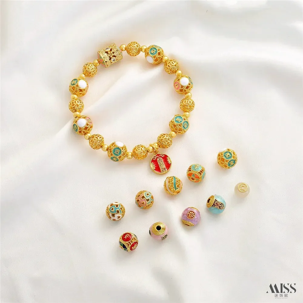 

Matte Gold Burnt Blue Hollow Peace Joy Two-color Vase Beads Transfer Beads DIY Bracelet Ornament Accessories