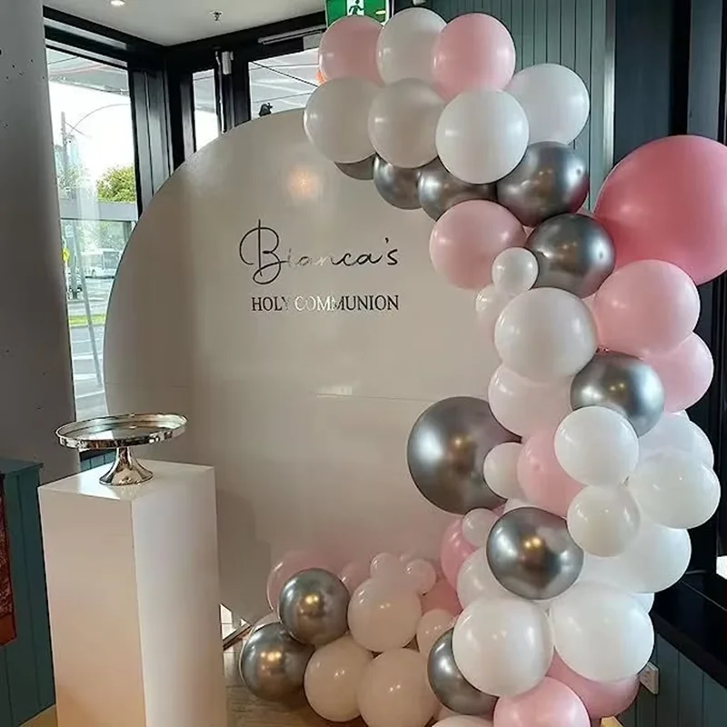 Pink Silver Balloon Set Wedding Scene Layout Children\'s Birthday Party Event Arch Decoration Background Wall Latex Balloon