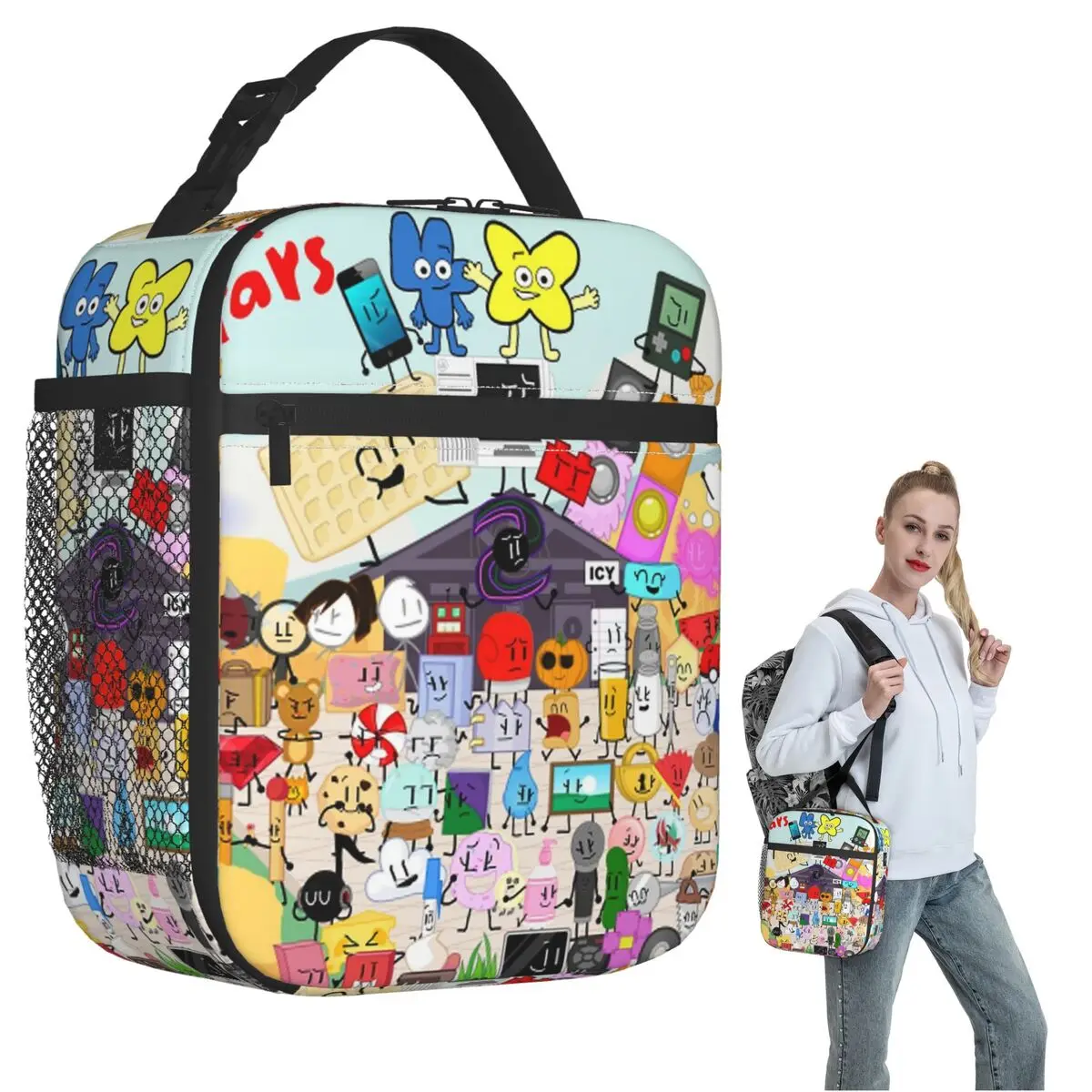 Object-All-Stars Poster BFDI Insulated Lunch Bag for Women Kids Leakproof Food Boxes Thermal Lunch Box Tote