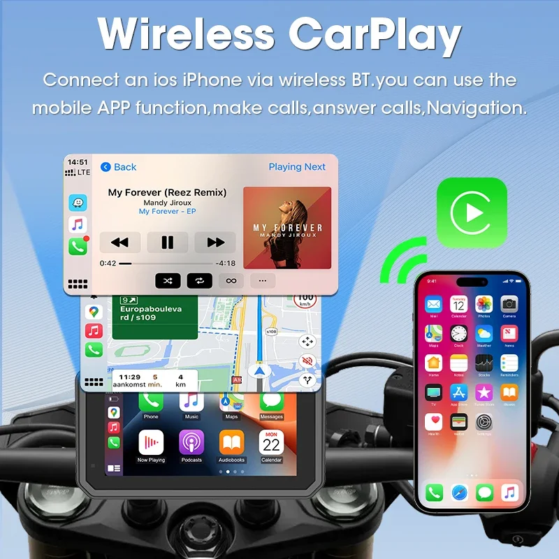 Jansite 6.25 "شاشة Carplay للدراجات النارية أندرويد السيارات نظام تحديد المواقع والملاحة Motorrad خوذة بلوتوث إضافة جبل مغناطيسي مستشعر TPMS