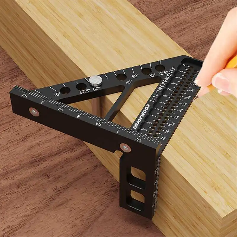 ENJOYWOOD 3D Multi-Angle Measuring Ruler Square Protractor Hole Positioning Inch/MM Imperial Metric Durable Aluminum Alloy Ruler