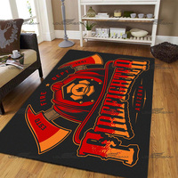 Skull and Fire Logo Decorative Carpet Square Firefighter Tools Flannel Rugs Modern Home Living Room Floor Mats Bedroom Carpet