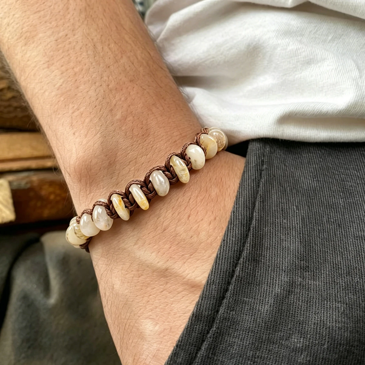 Herren-Armband aus natürlichem Citrin, gewebtes Armband, roher gelber Kristall, zieht Reichtum, Fülle, Heilstein, Schmuck, Geschenk für männliche Geschäftsleute – Detail 5