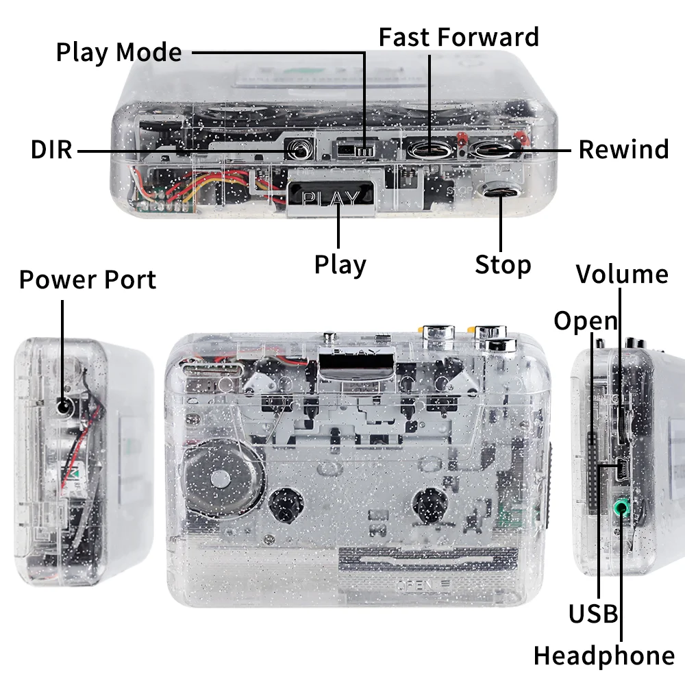 2026 Burtowic JL-106 Custom Transparent Classic Stereo Audio Wireless BT Cassette Walkman Player