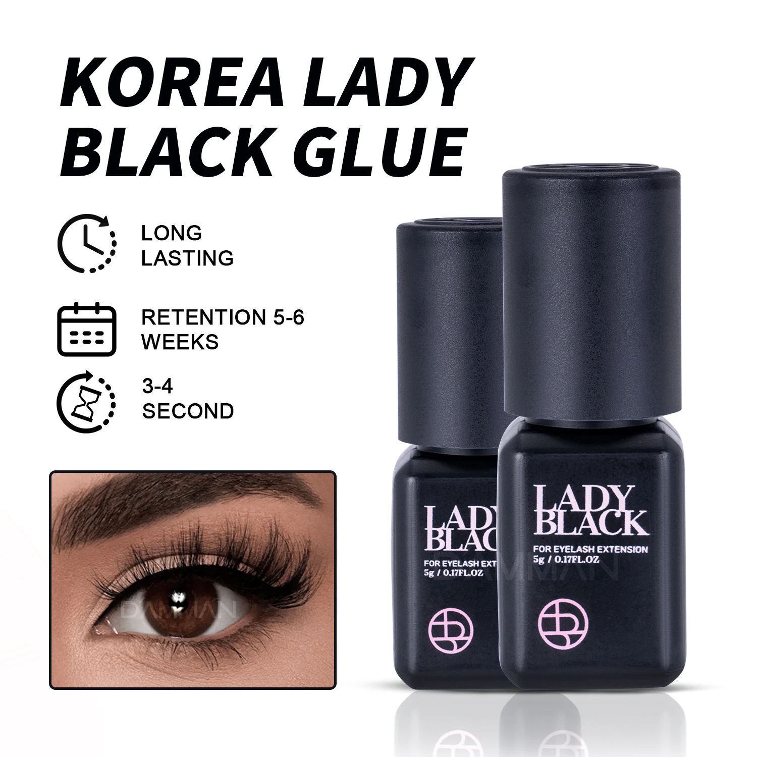 

20 Bottles 5Ml Lady Black Glue Professional For Eyelashes Extension Adhesive Korea Original Lashes Glue 3-4 Sec Quickly Drying