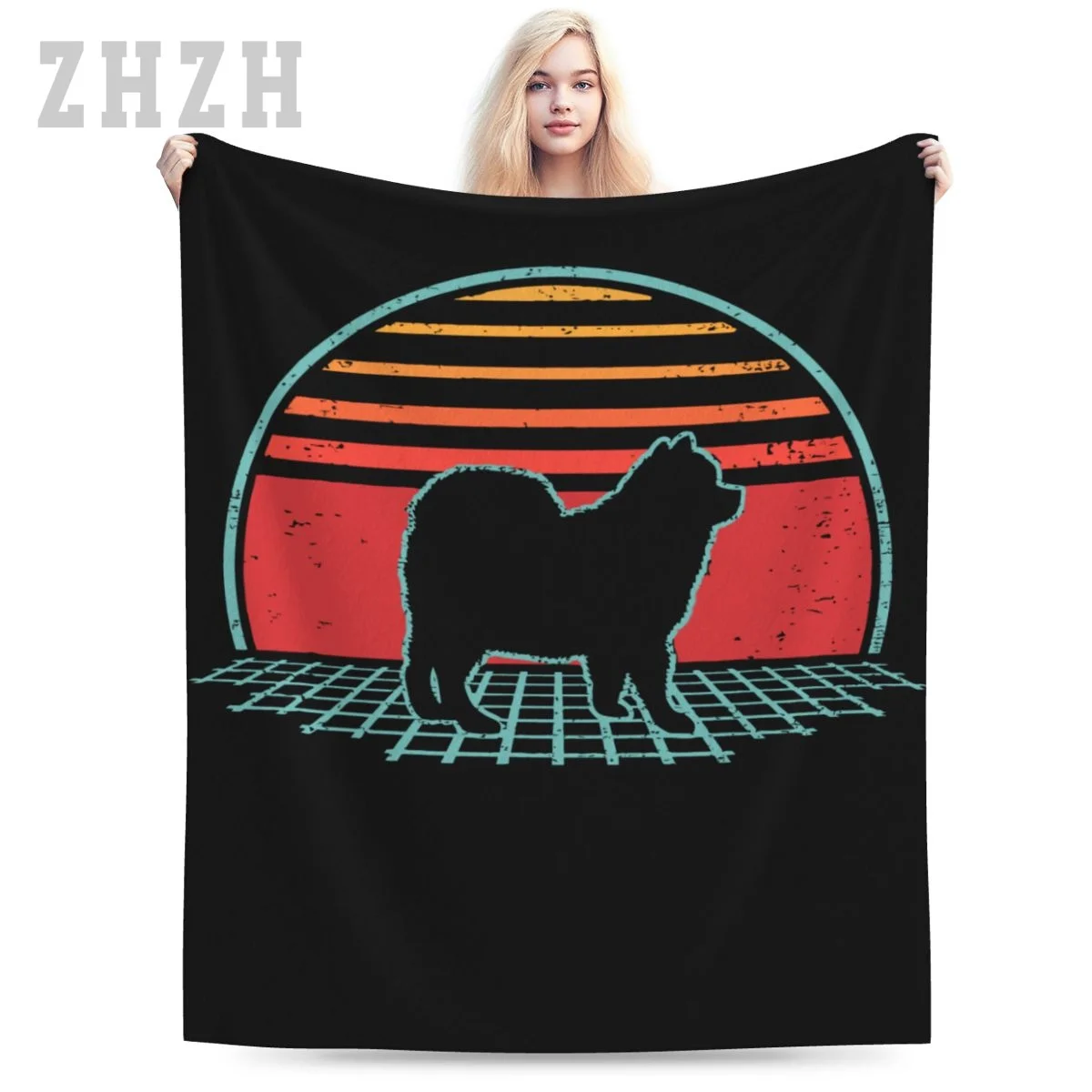 Blanket Samoyed Dog Retro Vintage 80s Style Animal Lover Gift Flannel Multifunction Outdoor Camping Sofa Cover Keep Warm