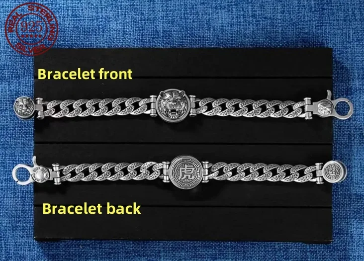 Great Sale 925 sterling silver Retro Personality Tang Grass Turning Transfer Tiger Bracelet Male Trendy Men  Fashion  Jewelry