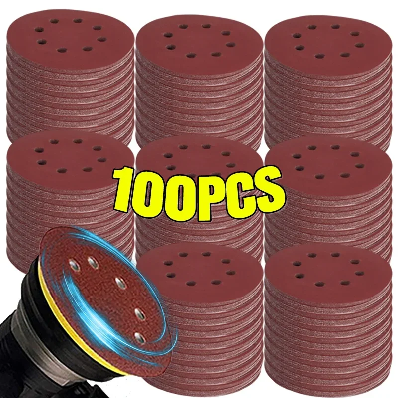 

For Random Orbital Sander Abrasive Sheets Tools 100PCS Sanding Discs 8 Hole Hook And Loop Adhesive Sandpaper 125mm 80~3000 Grits