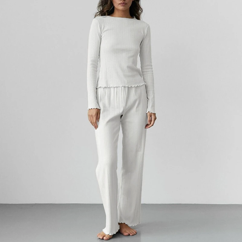 

Jacquard Long Sleeved Pajamas Two-piece Set, 2025 Autumn Knitted Hollow Comfortable Home Wear