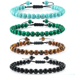 6mm Beads Natural Stone Bracelet Men Tiger Eye Lava Stone Enery Bracelet Hematite Cross Bangles Handmade Women Yoga Jewelry Gift