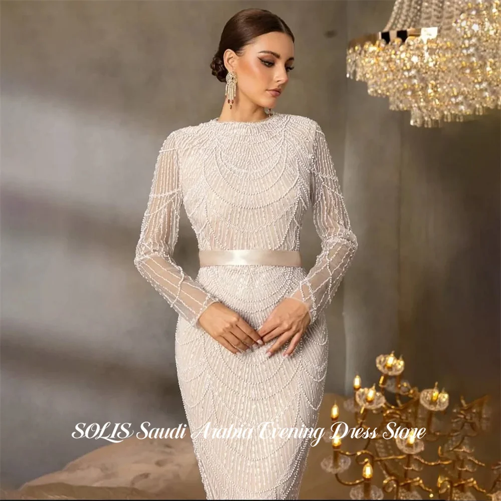 

Белое вечернее платье SOLIS с открытыми плечами, расшитое пайетками и жемчугом, для выпускного вечера, на заказ