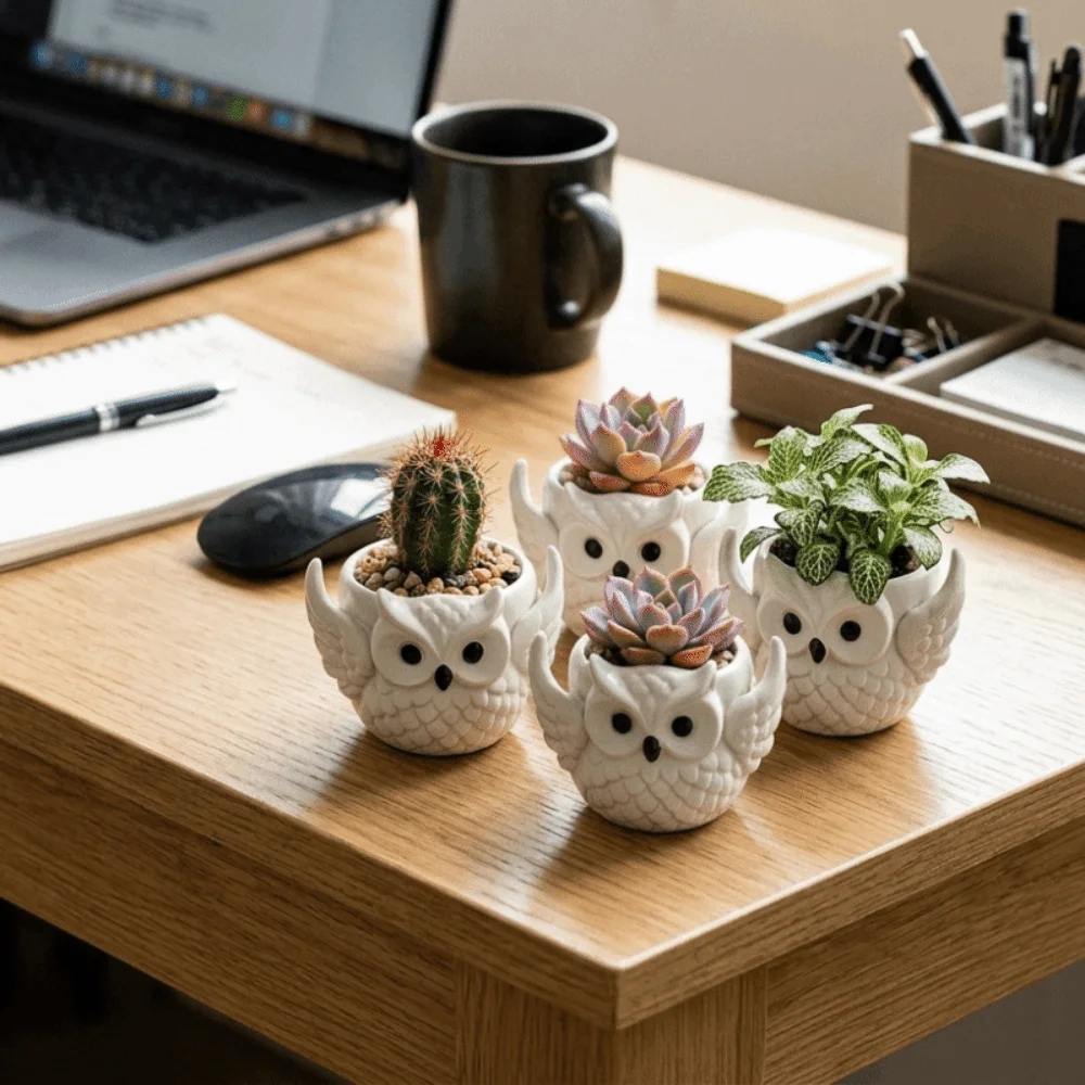 Creative 3D Printed Owl Flower Pot Hollow Out Plastic Succulent Flowerpot Cute Animal Pen Holder Outdoor Garden