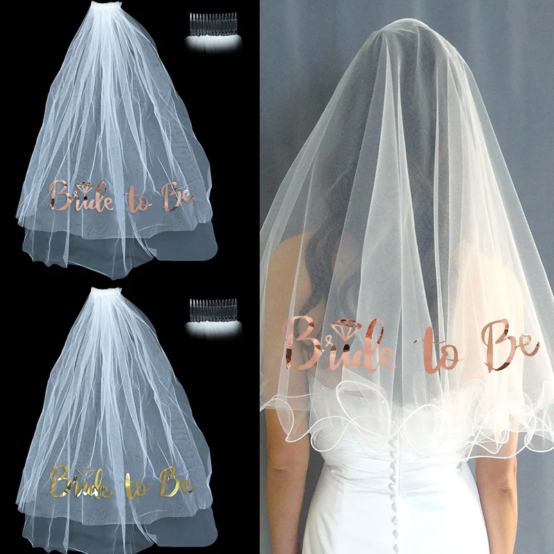 White Short Bridal Wedding Veil Wedding Decorations Bride To Be Sash Bachelorette Party Girl Hen Partys Decor Hair Accessories