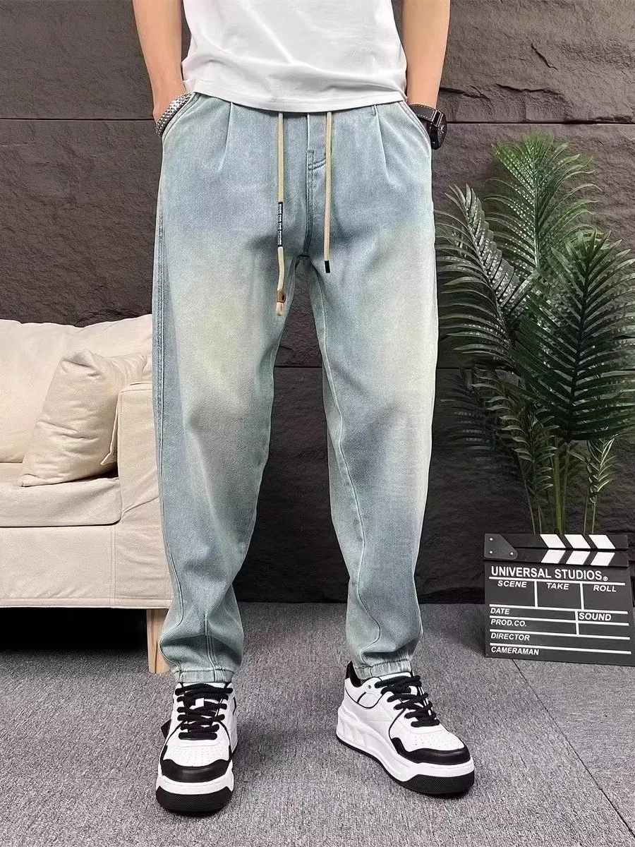 

Американские ретро-джинсы свободного прямого кроя для мужчин, модные универсальные повседневные брюки-харланы длиной 7/8