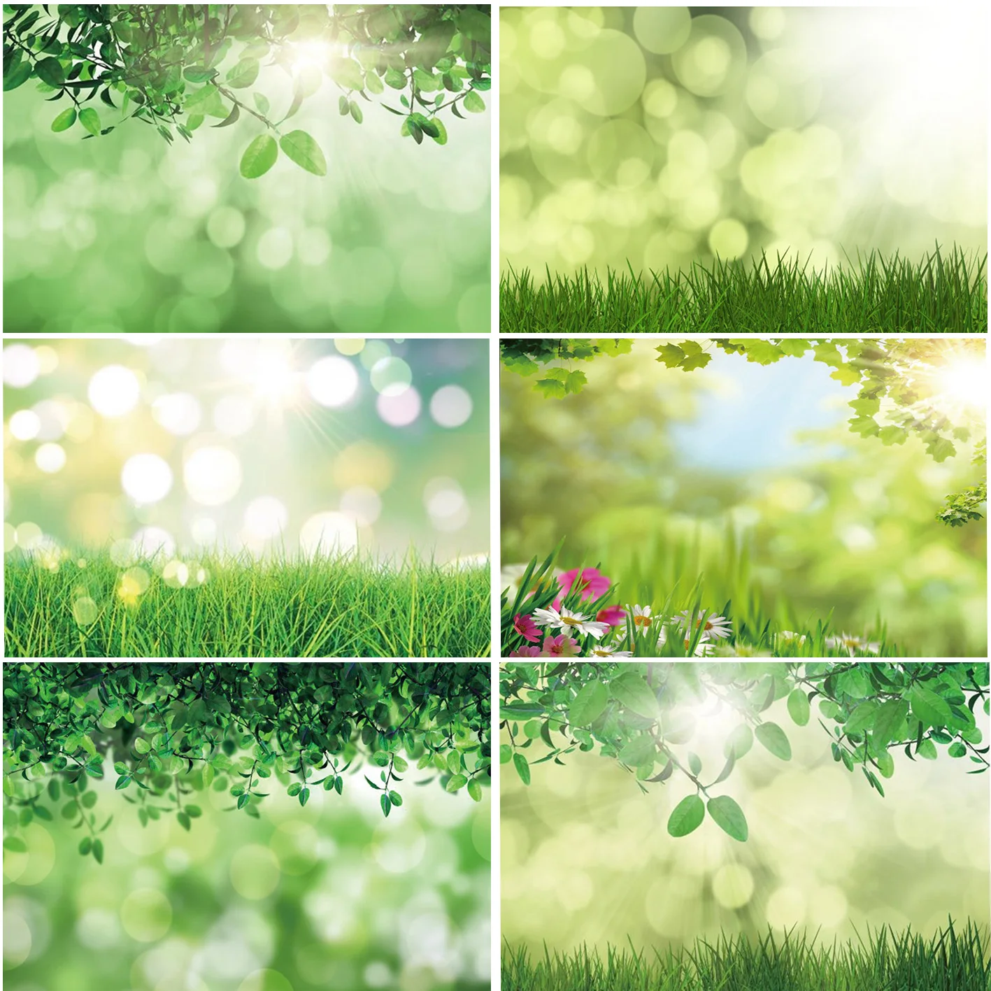 

Green Spring Grass Tree Flowers Light Bokeh Baby Portrait Backdrops Customized Photographic Backgrounds For Photo Studio Props