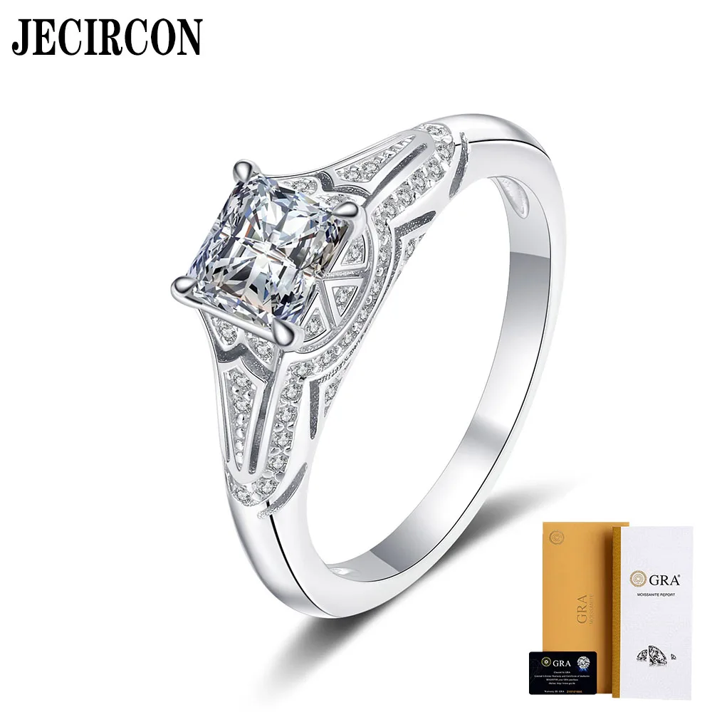 

JECIRCON S925 Sterling Silver Ring for Women PT950 Gold Plated Princess Square Moissanite Ring 1/2ct Luxury Diamond Wedding Band