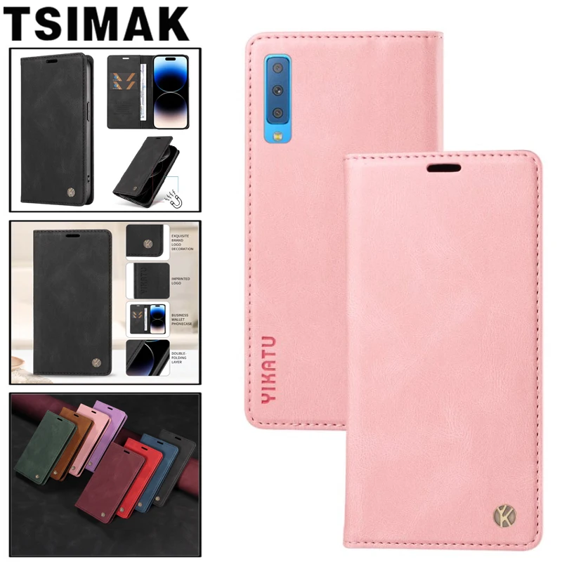 tui en cuir respectueux de la peau pour Samsung Galaxy A3 A5 2017 J3 J5 J7 Prime 2016 J4 J6 A6 Plus A7 A8 A9 2018, housse portefeuille  rabat