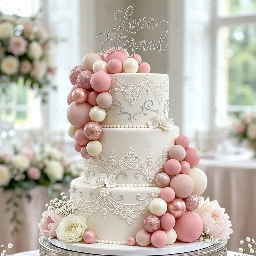 55pcs Blush Pink Ball Cake Toppers Glitter Rose Gold Nude Light Pink Cake Balls for Birthday Baby Shower Wedding Cake Decoration view 5
