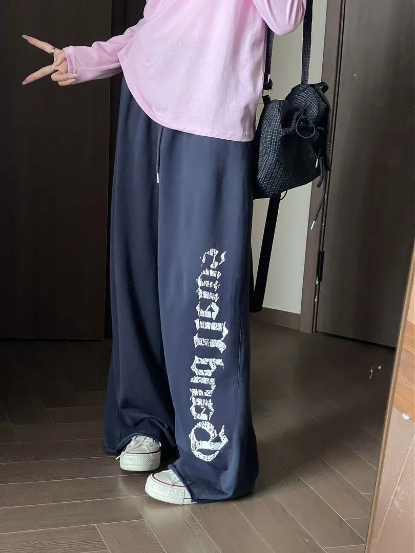 Korean Letter Print Sports Sweatpants Loose Casual Wide Leg Pants Unisex Spring Autumn New Style Drapey Versatile Casual Pants