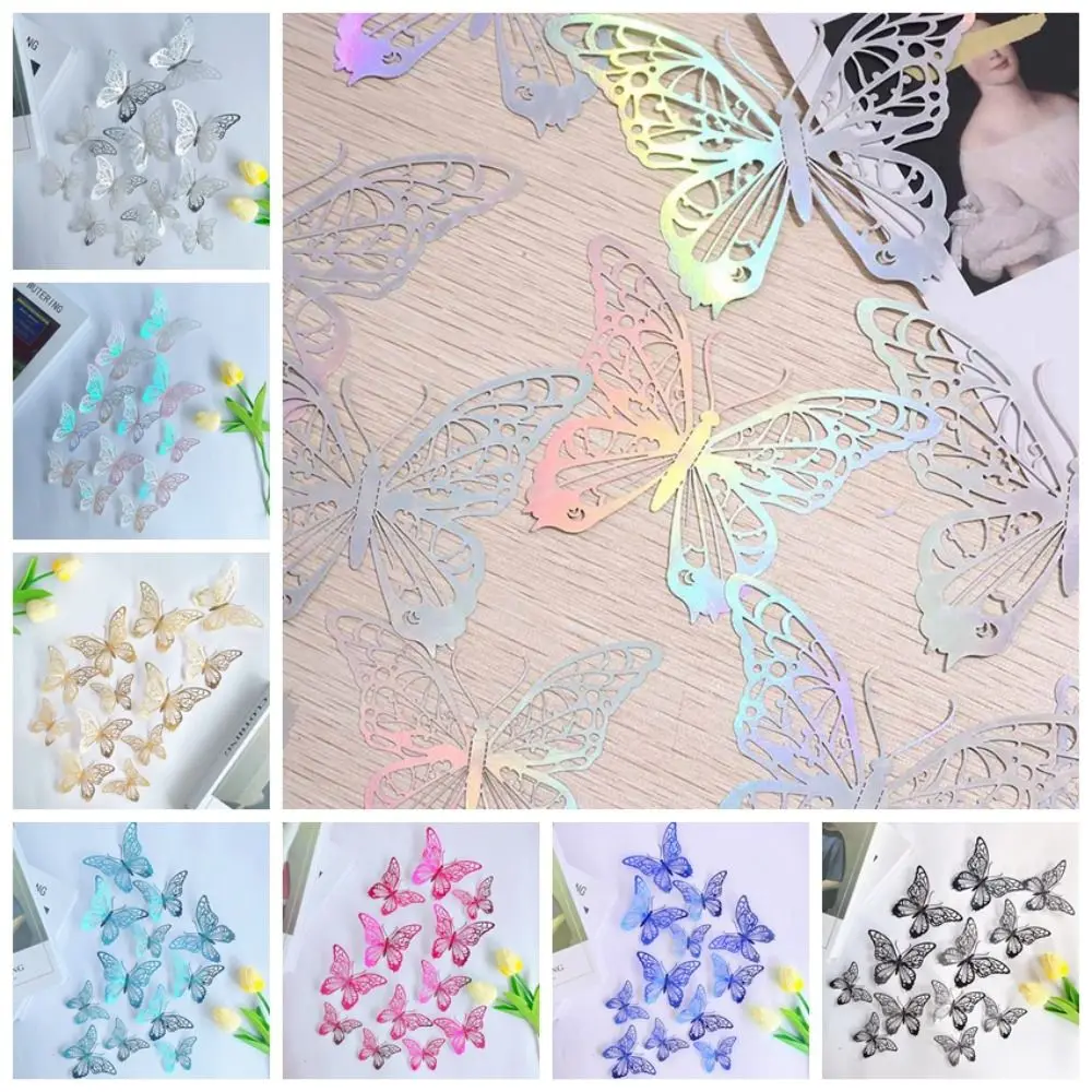 12pcs/set Colorful Hollow Butterfly Sticker Exquisite Paper 3D Butterfly Wall Decor 3 Sizes Cartoon