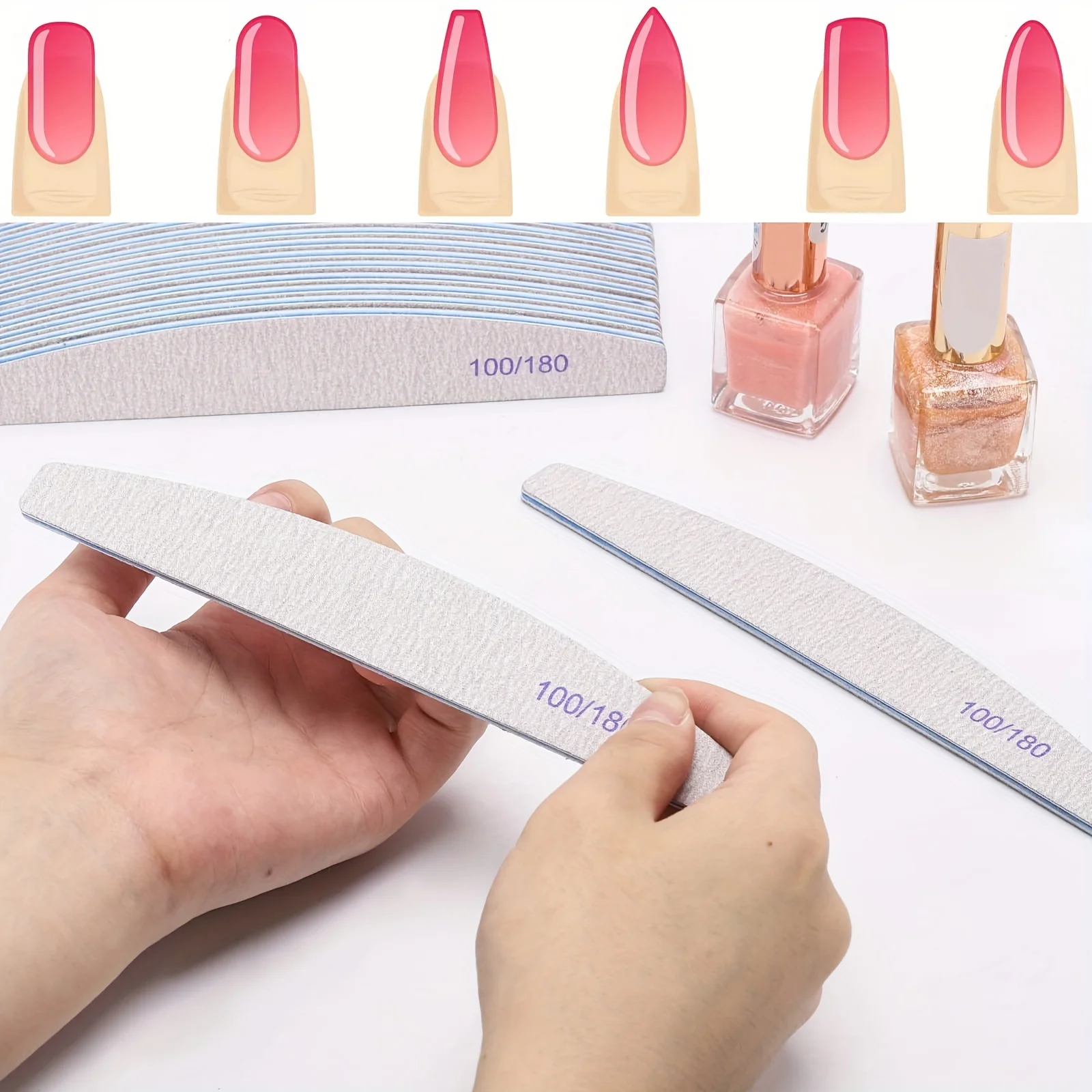 Ensemble de manucure professionnel 12 pièces: limes à ongles et tampons grain 100/180, planches émeri Double face pour ongles acryliques