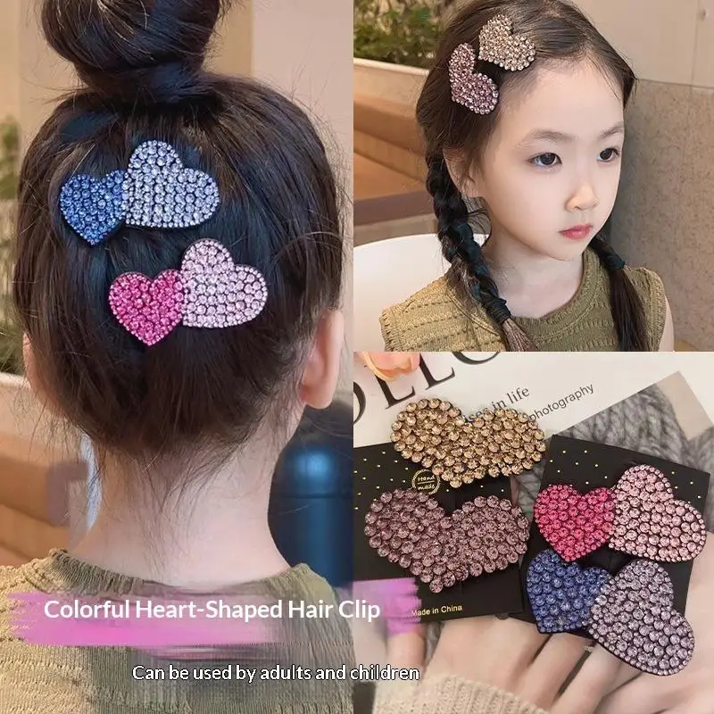 1 Stück Neue, bezaubernde Prinzessinnen-Haarspangen mit doppeltem Herz für Mädchen, Kinder-Haarschmuck, Haarklammern, BB-Haarspangen, Haaraccessoires – Detail 1