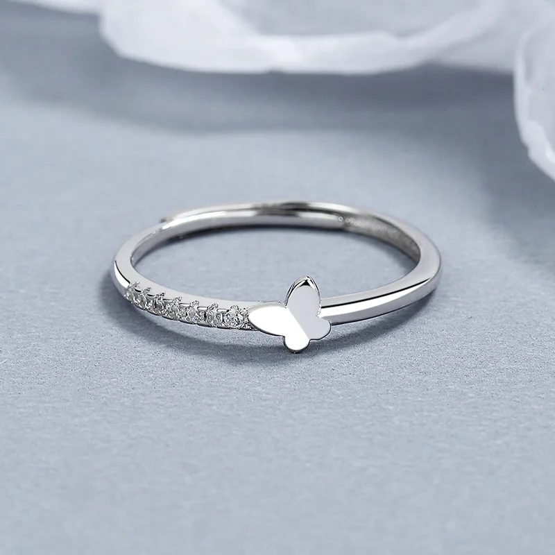 925 Sterling Silver Butterfly Ring for Women Minimalist Unique Elegant Trendy Daily Wear Fashion Silver Hand Jewelry Accessories