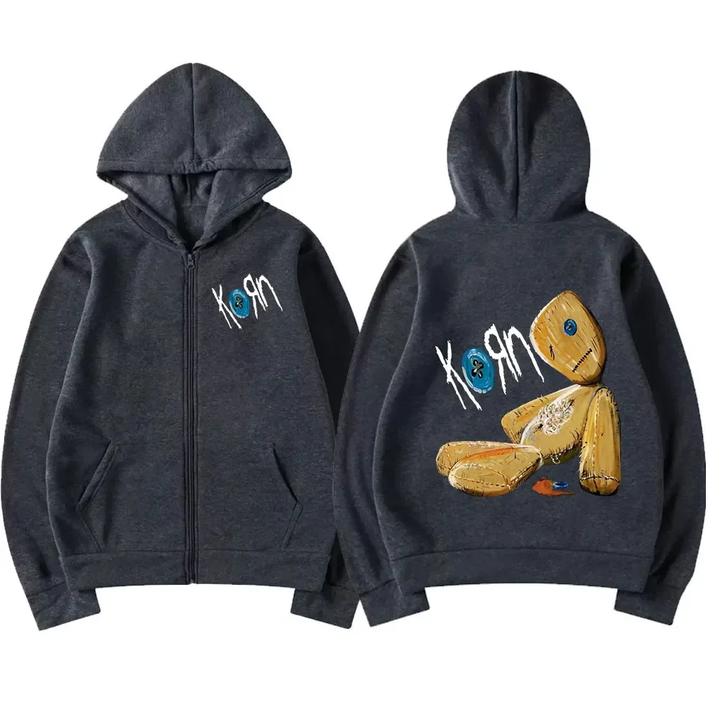 Korn Issues Rock Band New Black Zipper Hoodie Metal Gothic Vintage Oversized Zip Up Hoodies Streetwear Men Women Jacket Coats