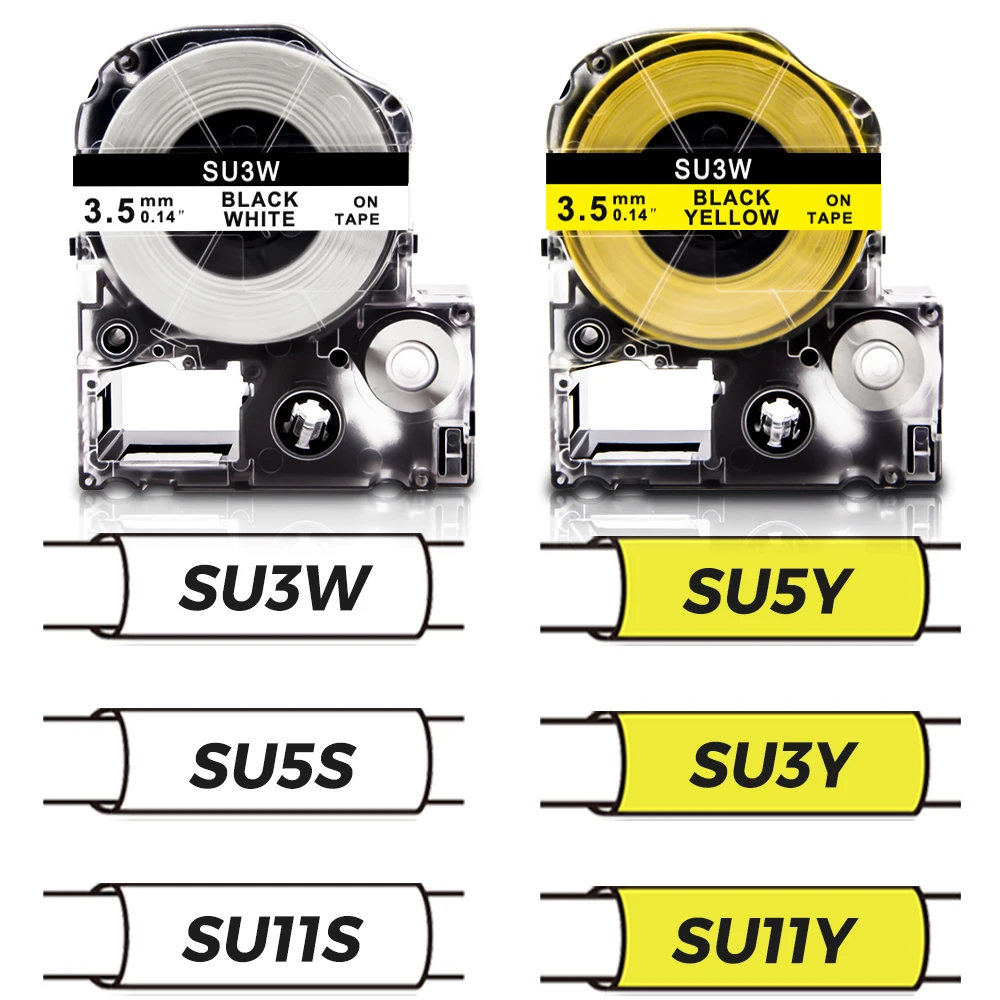 3.5/5/11mm Label  Heat Shrink Tube SU5S SU11S SU5Y SU11Y SU3Y SU3W Compatible for Epson LabelWorks LW-300 LW-400 LW-500 Printer