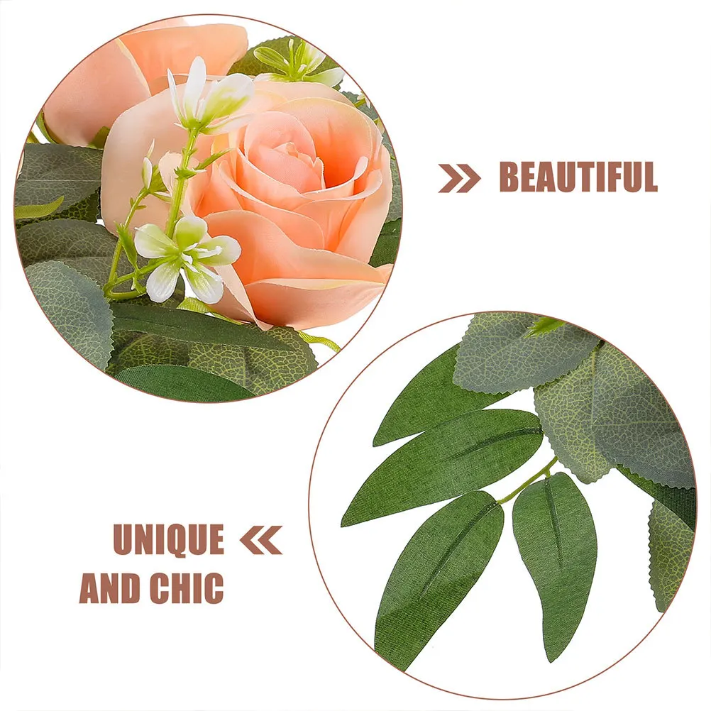 

2Pcs Artificial Rose Ring Realistic Floral Wreath Wedding Decoration Table Centerpiece Home Living Room Decor