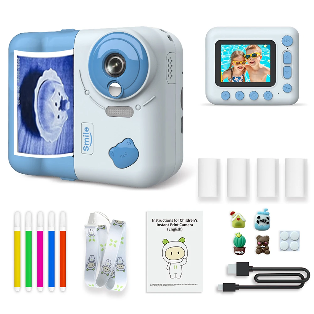 9imod crianças câmera de impressão instantânea 2.4 polegada 1080p crianças foto digital vídeo 10x zoom 32gb cartão tf com impressão bluetooth