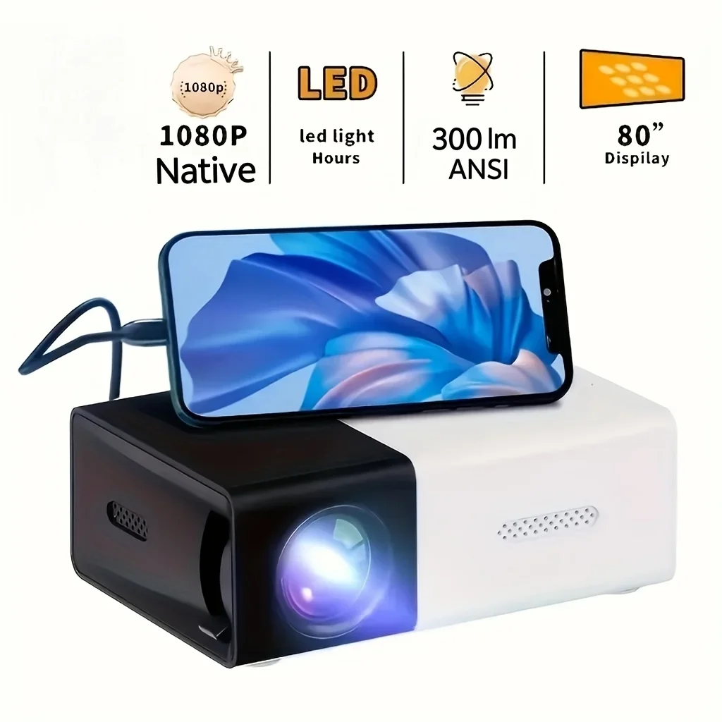 Mini Mini projector native 1080P 300ANSI lumens - vivid 3D vision, compact and portable, compatible with multiple devices - Aliexpress Deal